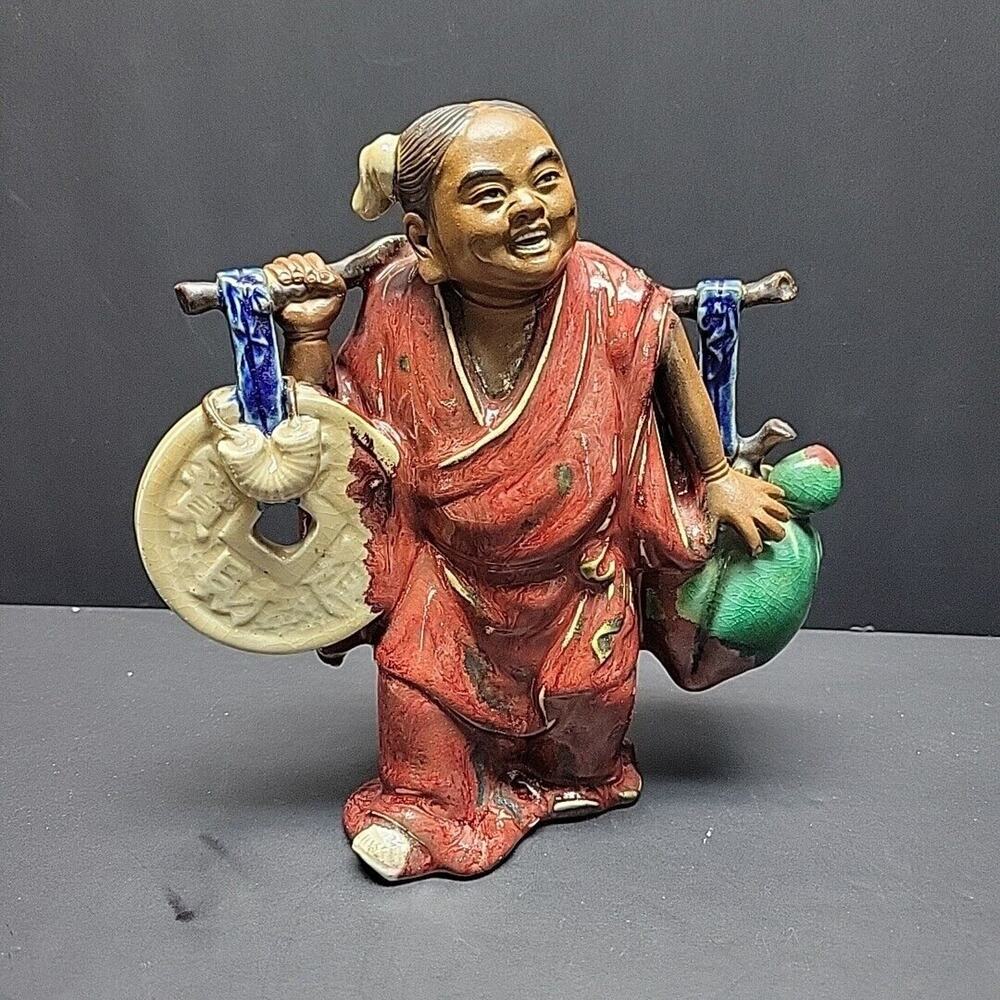 Vintage Shiwan Wucai Porcelain Pottery Tongzhi Boy 7½" Chinese IMPERIAL SEAL